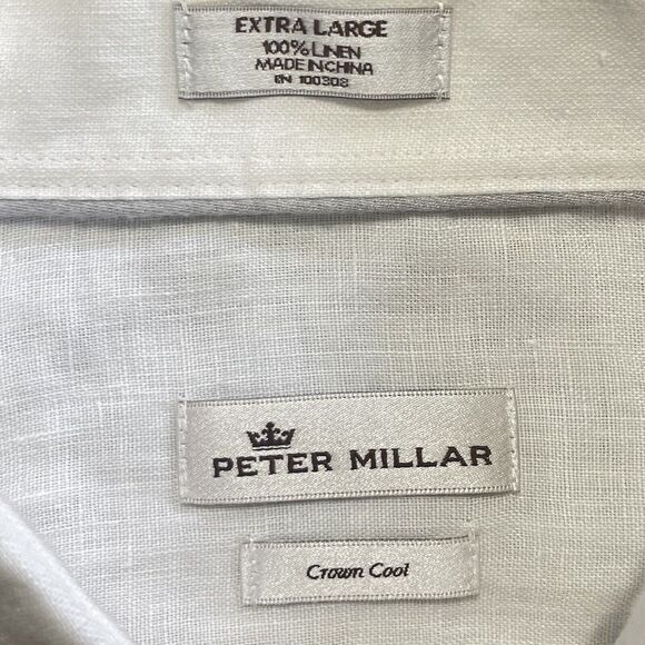 Peter Millar Crown Cool 100% Pure Linen LS Button Up Shirt White XL Men MINT - Picture 3 of 8
